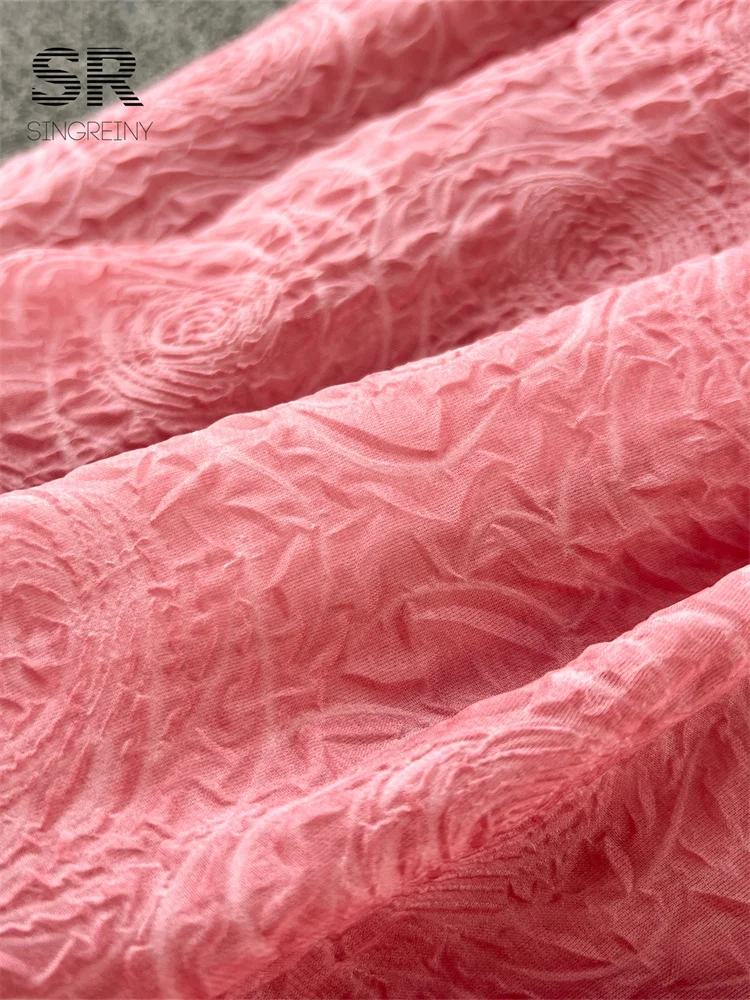 فستان صيفي غير منتظم بدون ظهر من SINGREINY فستان نسائي أنيق وردي أنيق بحزام زهرة نحيف للسيدات من قماش الجاكار على شكل حرف A #5