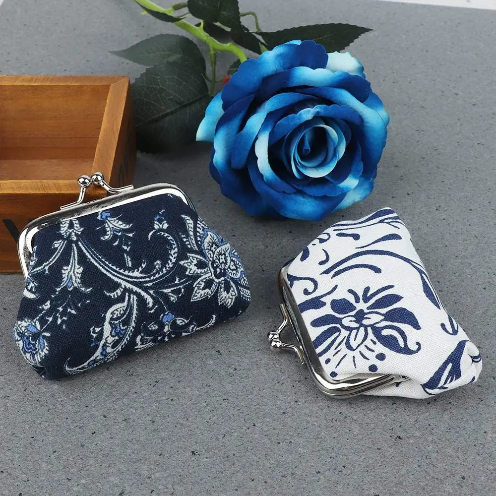 Retro Vintage Blue And White Porcelain Hasp Coin Purses Women Clutch Bag Small Wallet