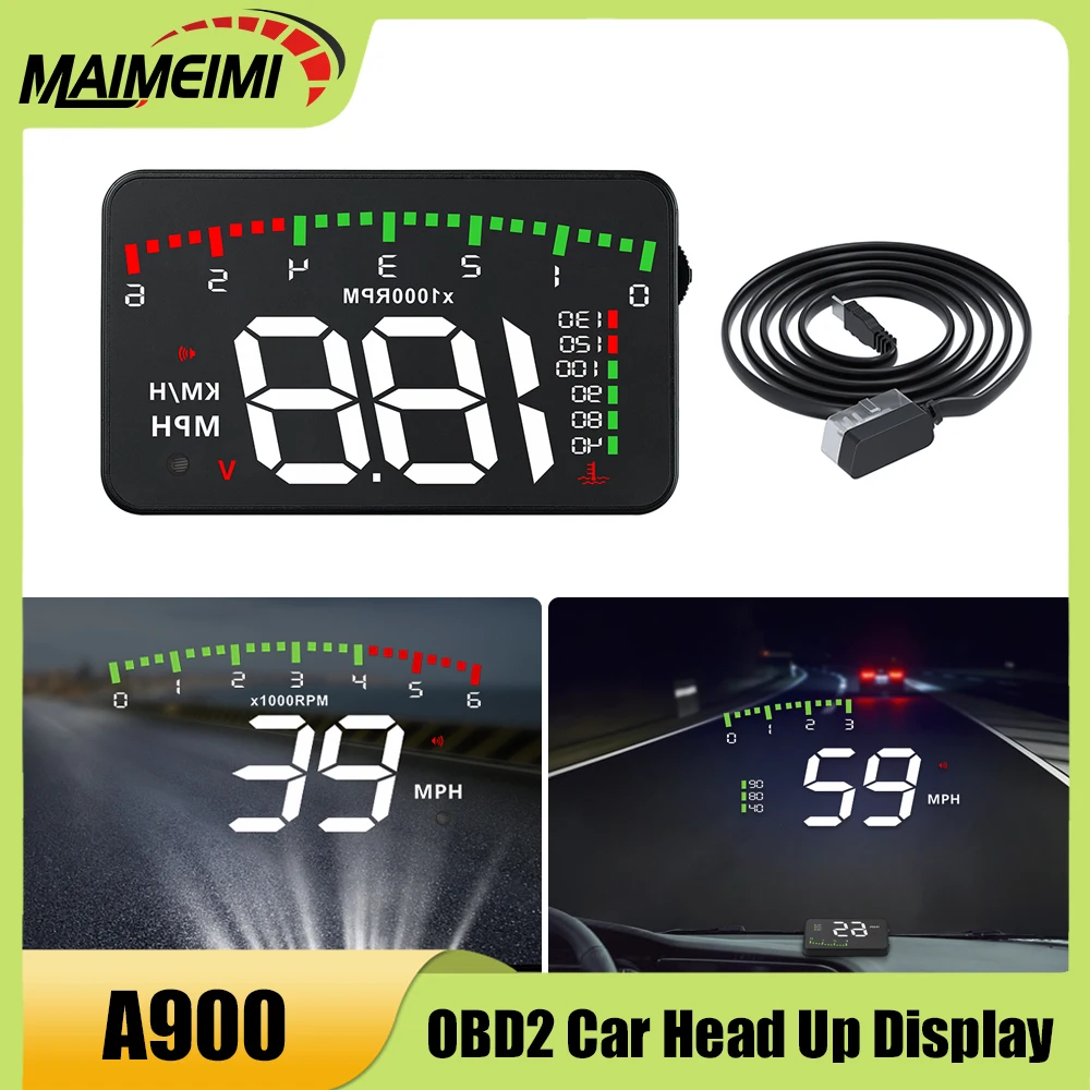 

A900 OBD2 Проекционный дисплей Автомобильные электронные аксессуары Авто лобовое стекло Проектор Дисплей Спидометр Температура воды Об/мин Сигнализация напряжения