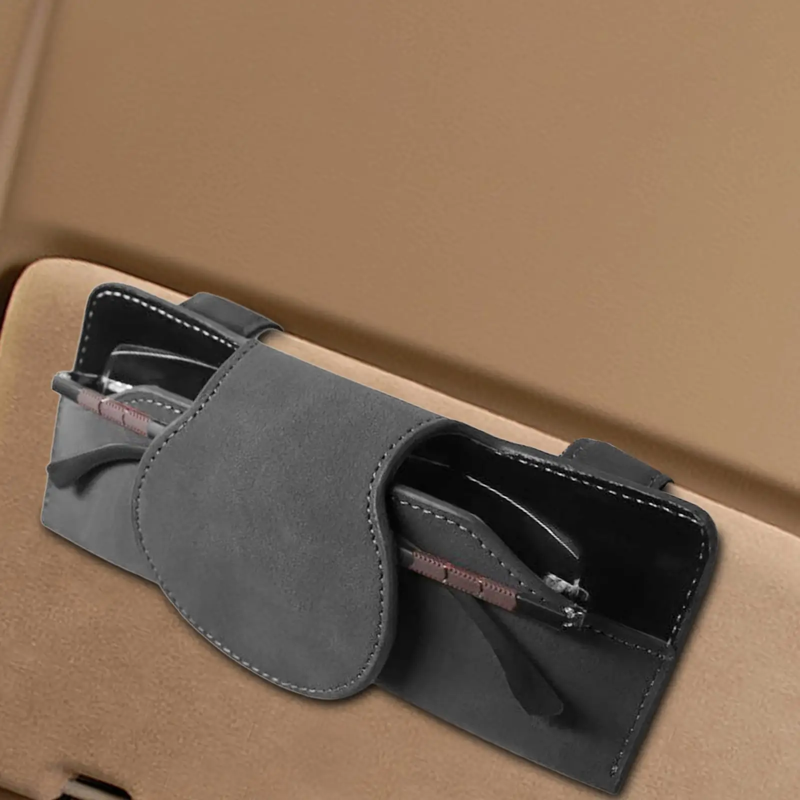

Car Sun Visor Organizer Magnetic Dual Clip Suede Glasses Storage Case Auto Interior Pocket for Receipts Cards and More