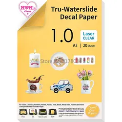 A3 Water Slide Decal Paper for Laser Printer CLEAR Waterslide Transfer Printable Waterslide Paper for Tumblers Mugs Glasses