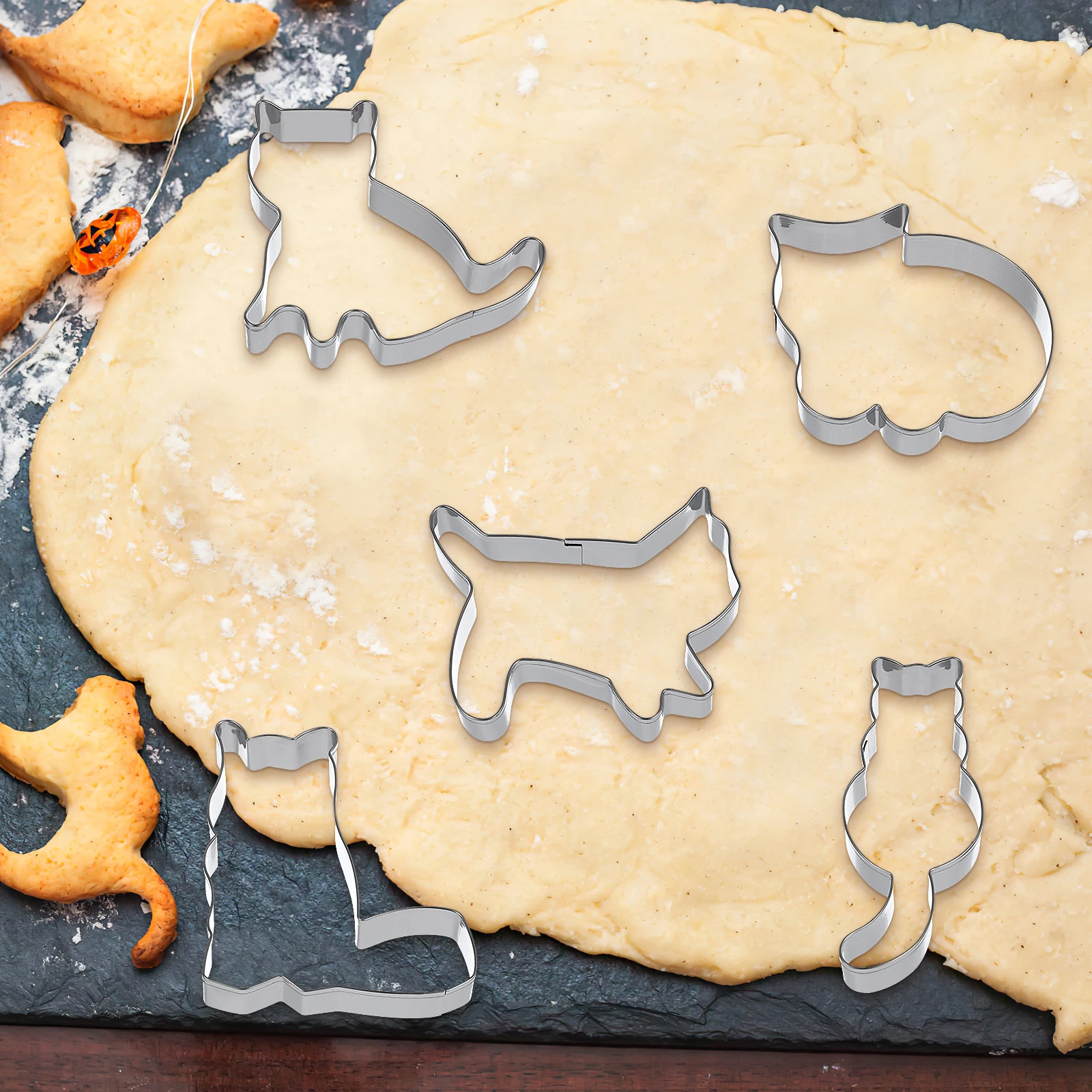 

5 Pcs Stainless Steel Cat Cookie Baking Tool Set for Cookies Cakes Fried Eggs DIY Molds Kitchen Use Holiday Gifts