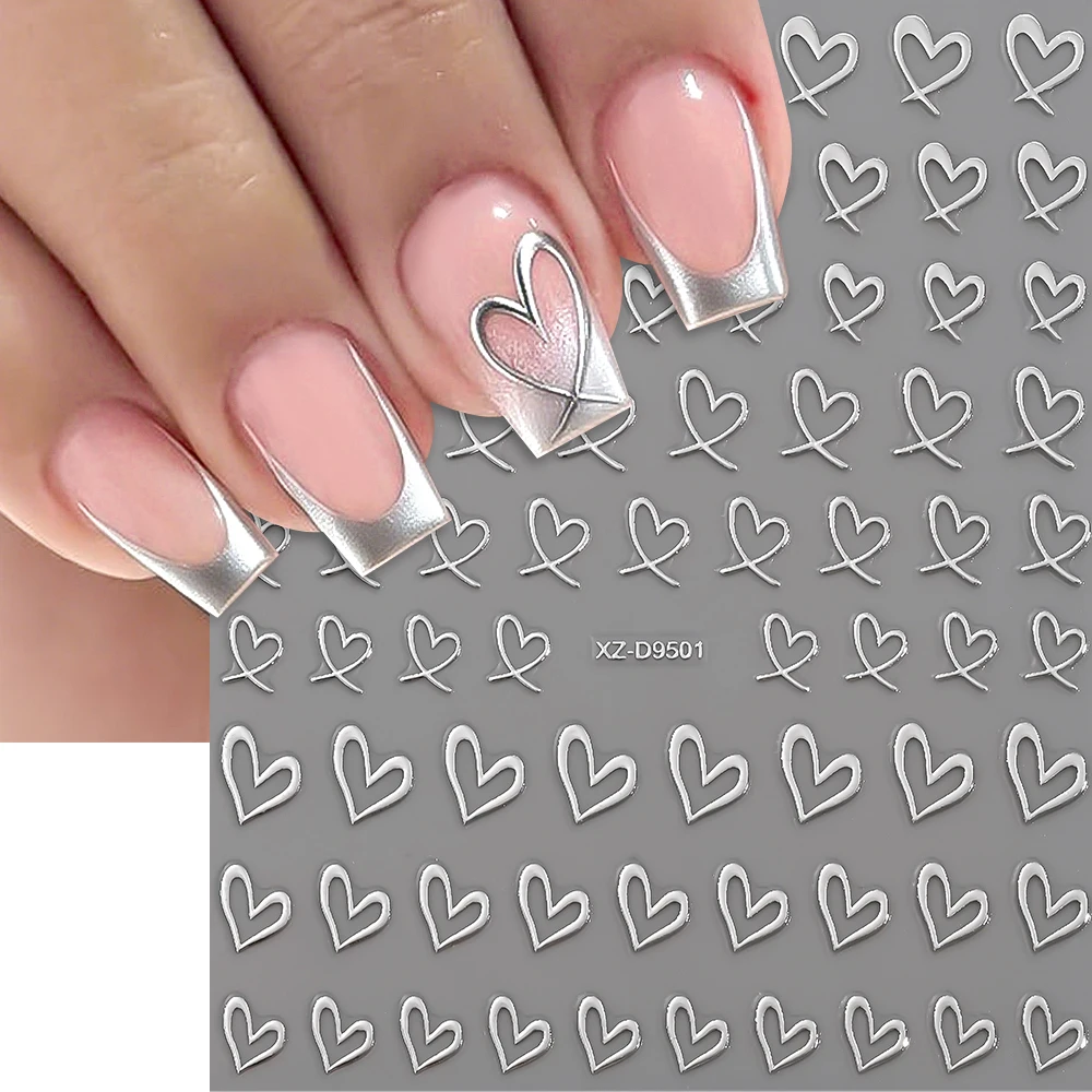 8 feuilles 3D mignon amour coeur autocollant pour ongles rose noir blanc argent or Graffiti coeur ongles décalcomanies auto-adhésif 8*10 cm décoration des ongles