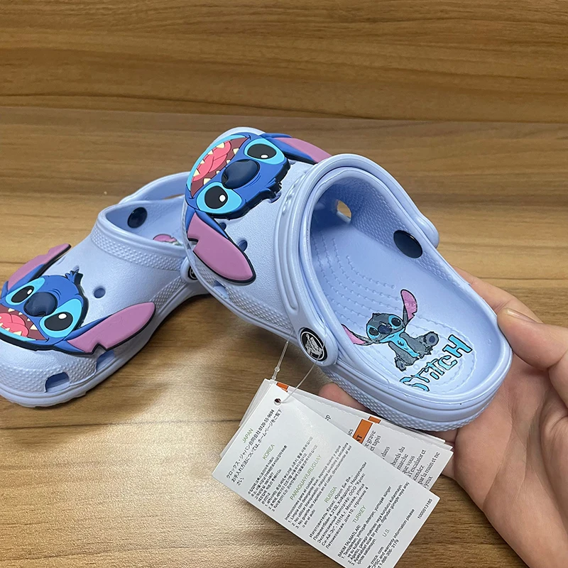 Miniso Stitch Cartoon Anime Solid Waterproof Slippers Outdoor Sandals Stitch Casual Breathable Ankle-Wrap For Kids Shoes Gift