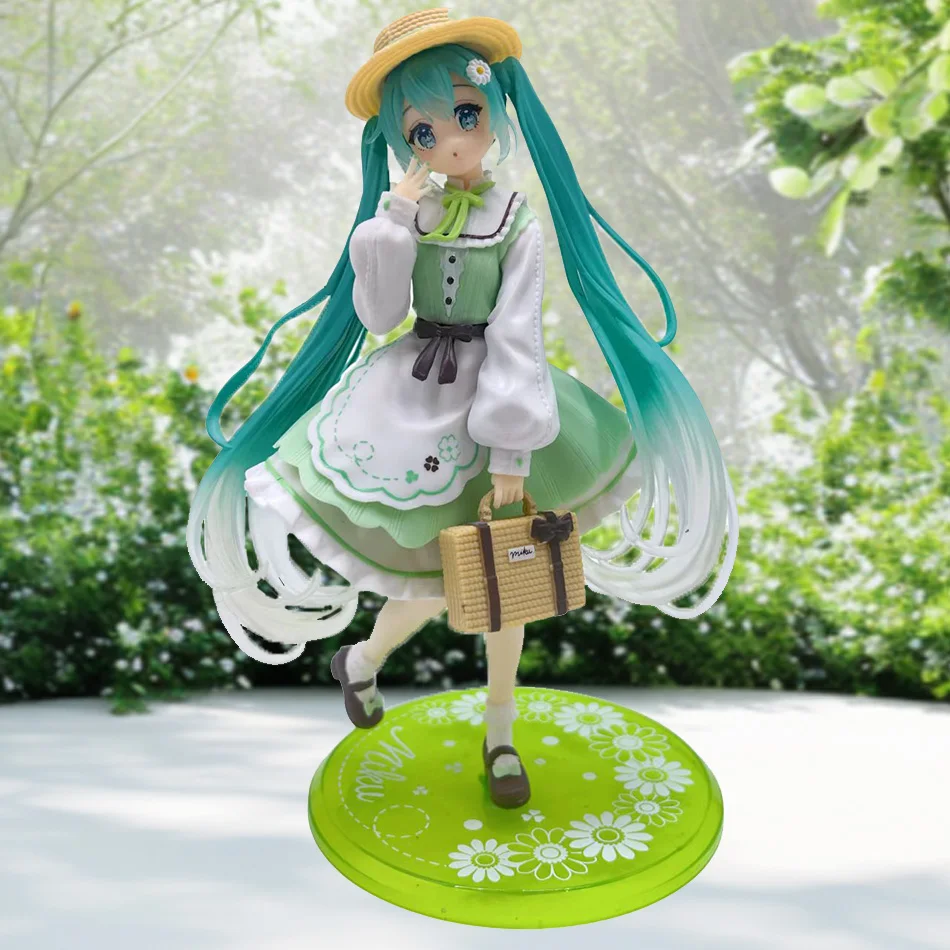 Hatsune miku desktop bonito figura de ação 20cm neko orelhas camiseta ver anime estatueta kawaii menina modelo brinquedo adorável decoração presente