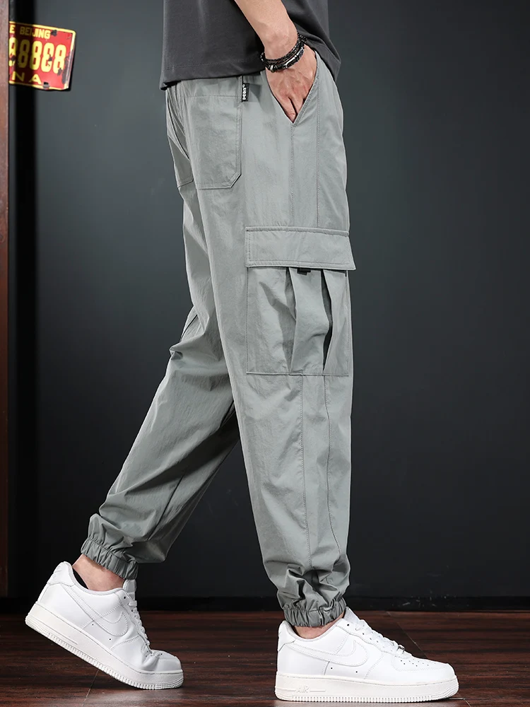 

Outdoor Casual Ice Silk Thin Men's Work Trousers Spring Summer Breathable Qui Dry Elastic Faionable Ci Sle Loose Fit