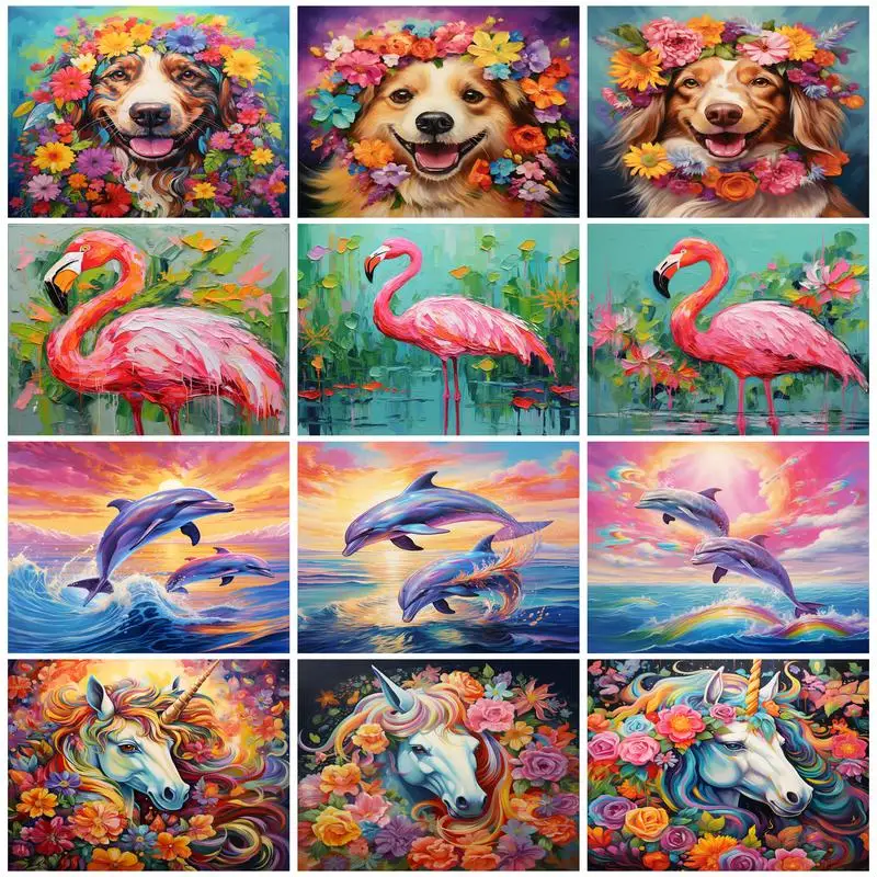 

RUOPOTY Painting By Numbers Animal Adults Crafts Dog Flamingo Unicorn Dolphin Framed Wall Art Modern Personalized Gift Color Mar