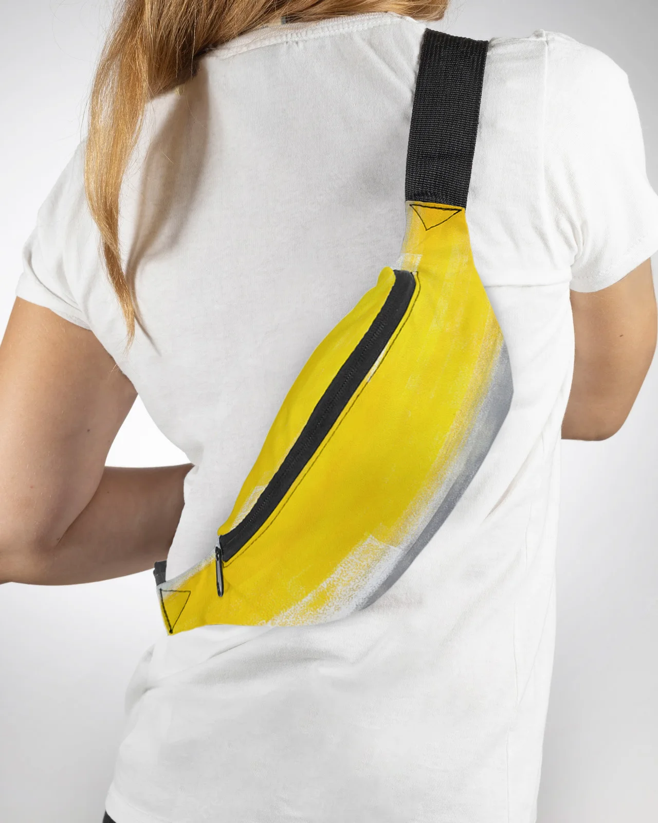 Riñonera con textura de pintura al óleo para hombre y mujer, bolso de cintura con diseño de arte abstracto, amarillo y gris, impermeable, estilo plátano