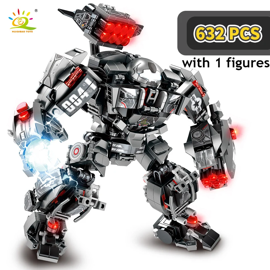 HUIQIBAO City War Super Armor Robot Building Blocks Military Warrior Mecha Figures Weapon Bricks Toys Man For Children Gift