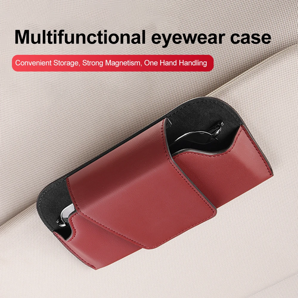 Car Glasses Case Sunglasses Holder Storage Box Leather Car Sun Visor Clip Glasses Holder Multi-Function Car Interior Accessories