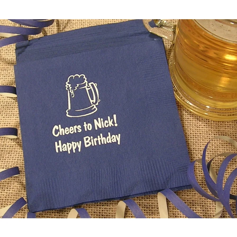 50Pcs Personalized Beer Birthday Mens Birthday Napkins Wine Napkins Adult Birthday Party Napkins Bar Napkins Cocktail Napkins