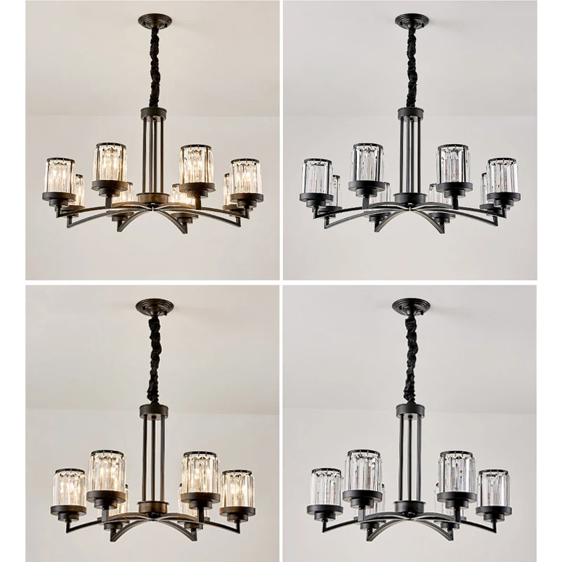 American Retro Led Crystal Chandelier Luxury Black Art Hanging Ceiling Lamp Decoration for Living
