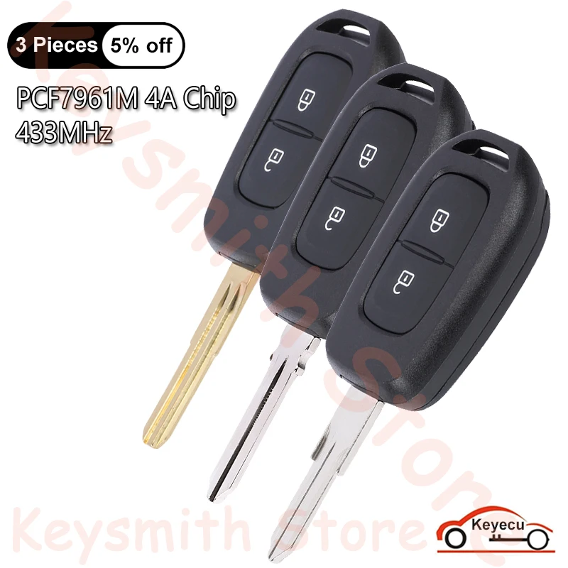 KEYECU 2 Buttons 433MHz PCF7961 4A Chip for Renault Sandero Logan Lodgy Dokker Dacia Duster Auto Remote Control Key Fob