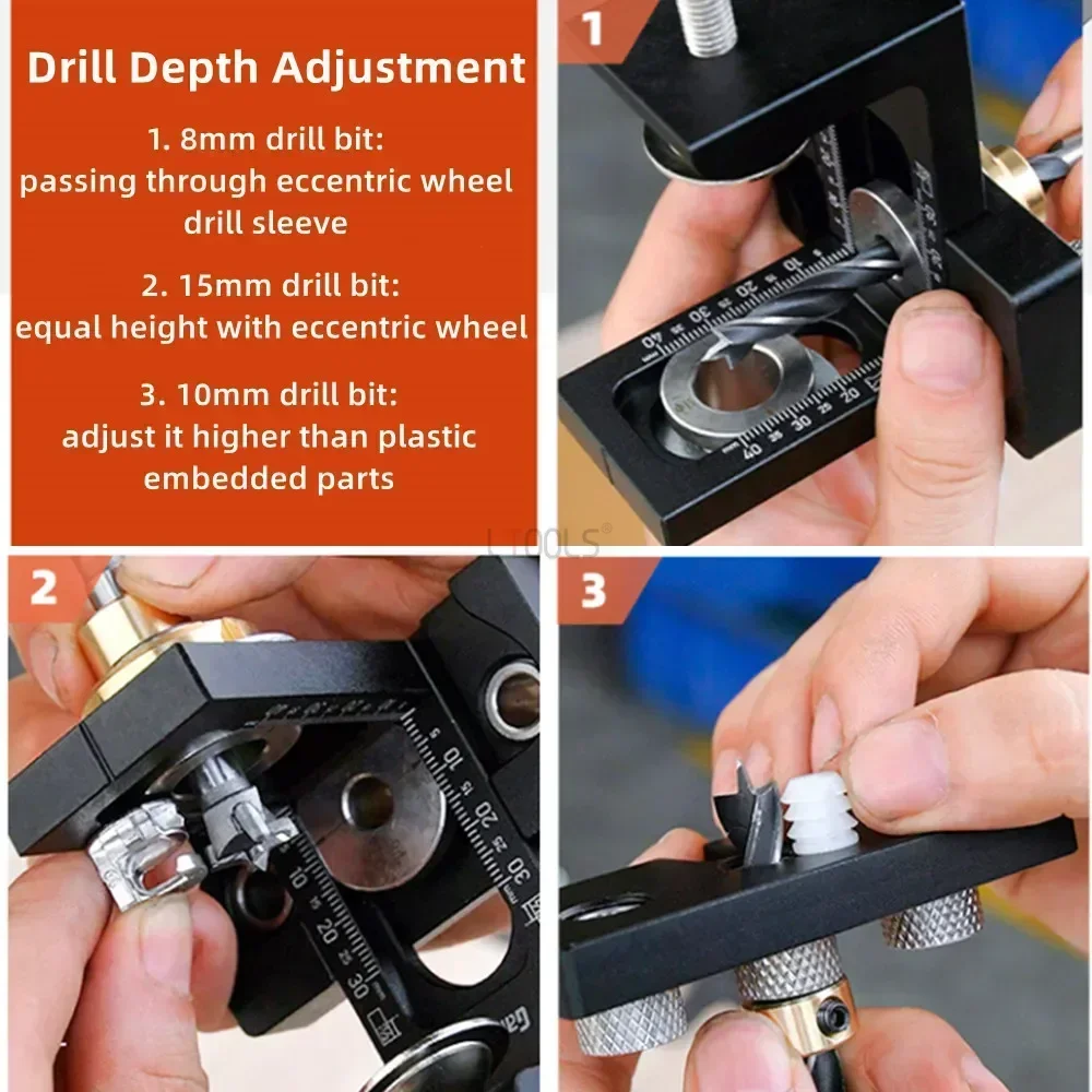 Imagem -03 - Carpintaria Doweling Jig Kit Madeira Dowel Punch Locator Alumínio Pocket Hole Jig Gabinete Guia Ferramenta em Ajustável