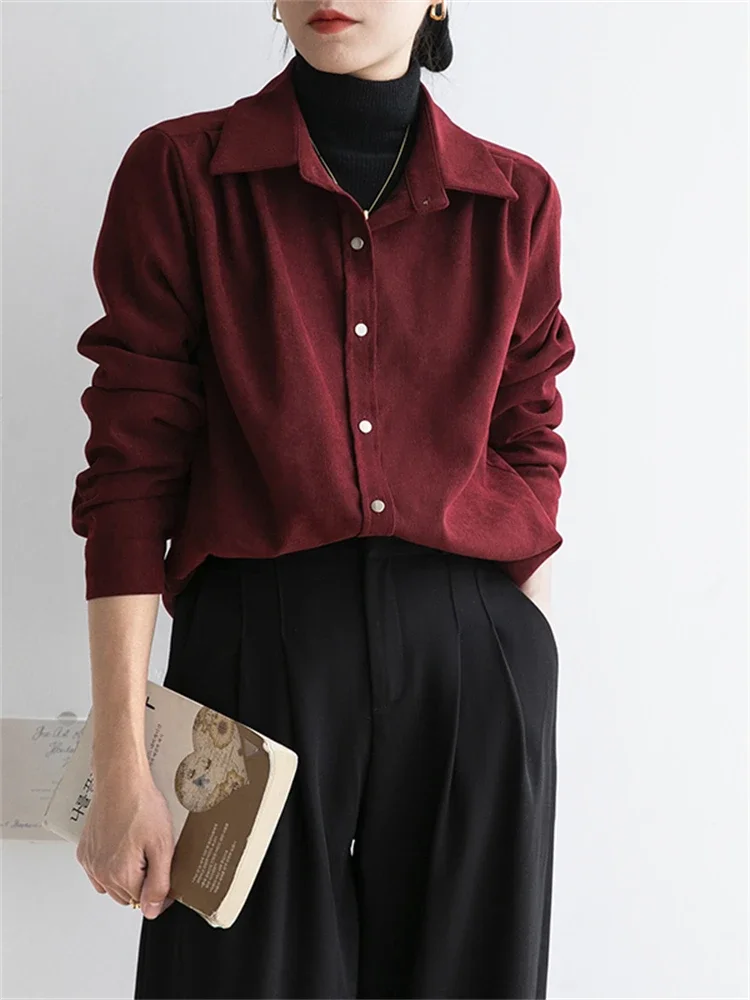 

Women Blouse Female Shirt Summer Womens Blouses Spring RED Blusas Casual Elegant Vintage Long Sleeve Cotton Oversize Loose
