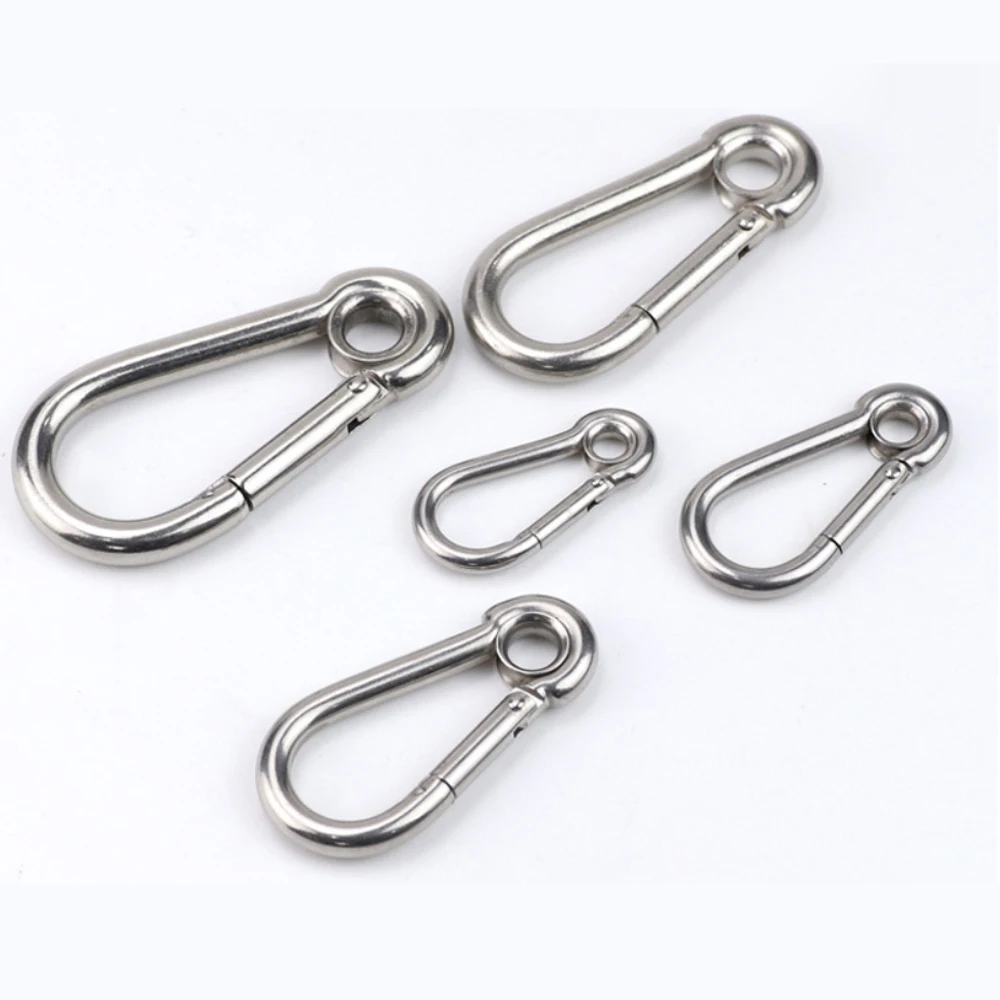 304  Stainless Steel Carabiner Carbine Snap Hook with Eyelet Spring Buckle Key Ring M4 M5 M6 M7 M8 M9 M10 M11 M12 M14