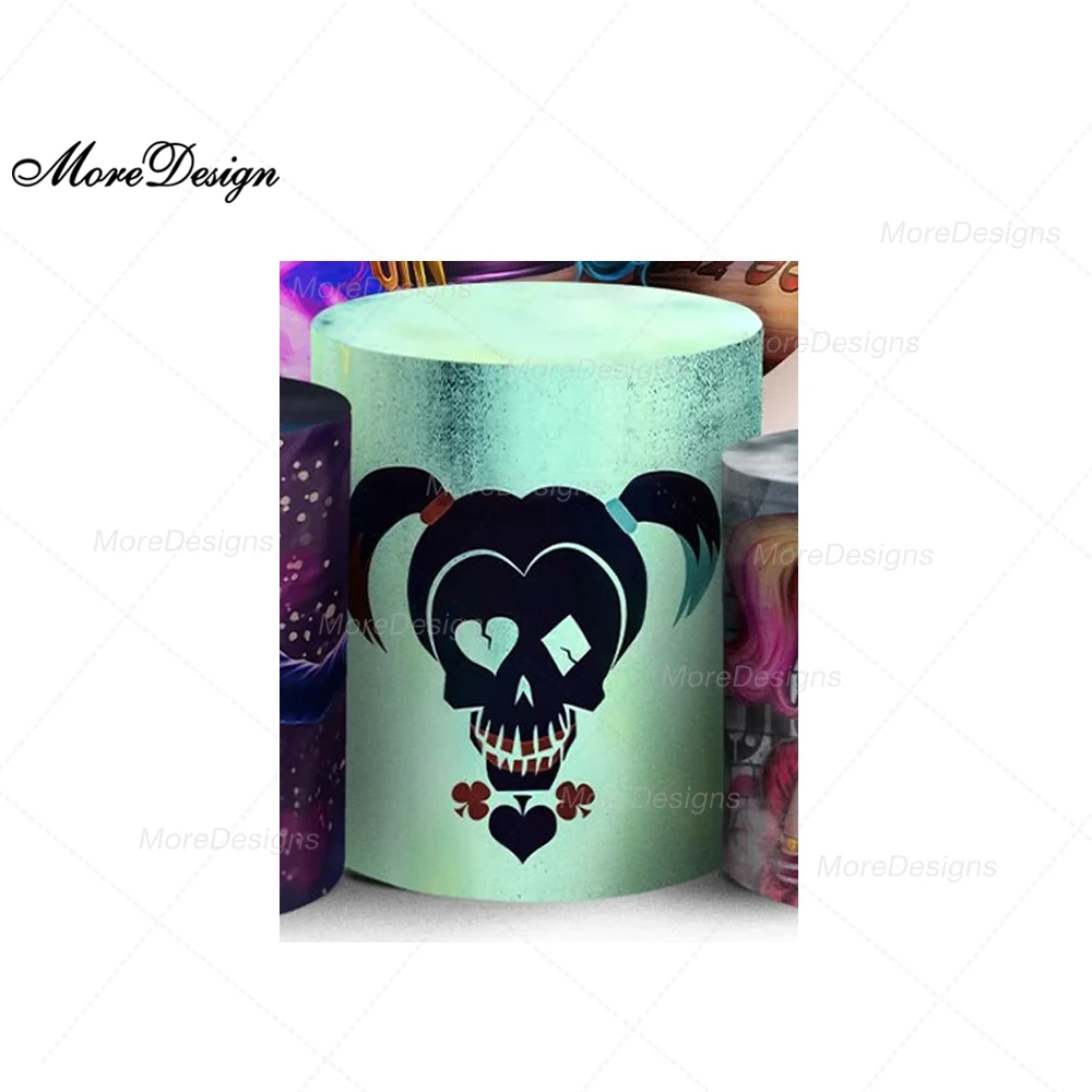 Dc Girl Harley Quinn Round Photo Backdrop Kids Birthday Party Suicide Squad Cylinder Covers Fabric Photography Background