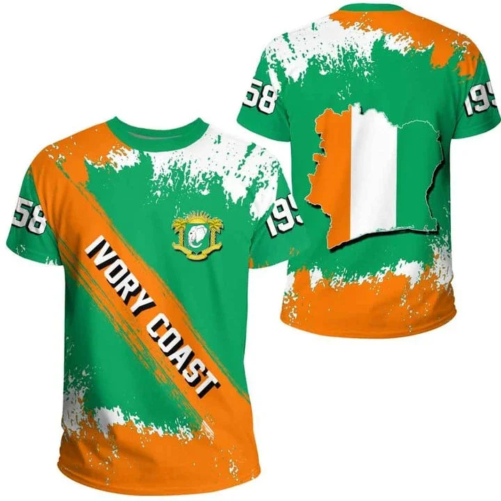 Ivory Coast Map Flag T Shirt For Men Clothes Africa Zone National Emblem Graphic T Shirts Animal Elephant T-Shirt Women Tee Tops