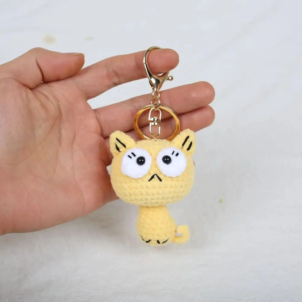 Jewelry Gift Handmaking Cat Crochet Keyrings Cartoon Animal Doll Black Kitten Keyrings Cute Woven Knitted Key Ring Friends Gift