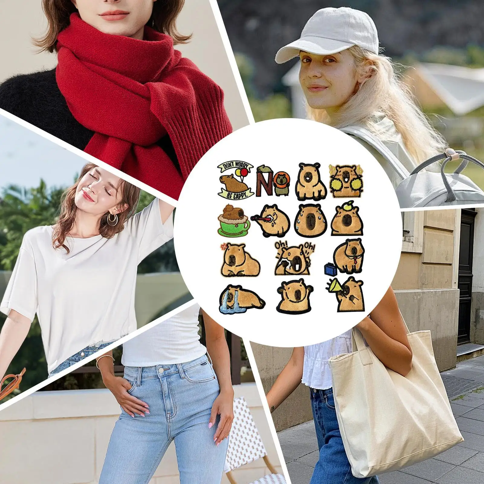Iron On Patches Animals Capybara Shape Patches For Backpacks Cute Embroidered Appliques 14 Pieces For Teachers Teens Parents