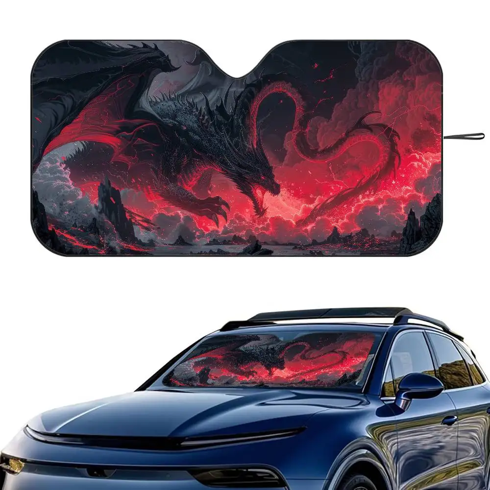 

Fierce Red Dragon Car SunShade Windshield Foldable Three-layer Insulation Sunshade By Suction Cup Blocks UV Rays Sun