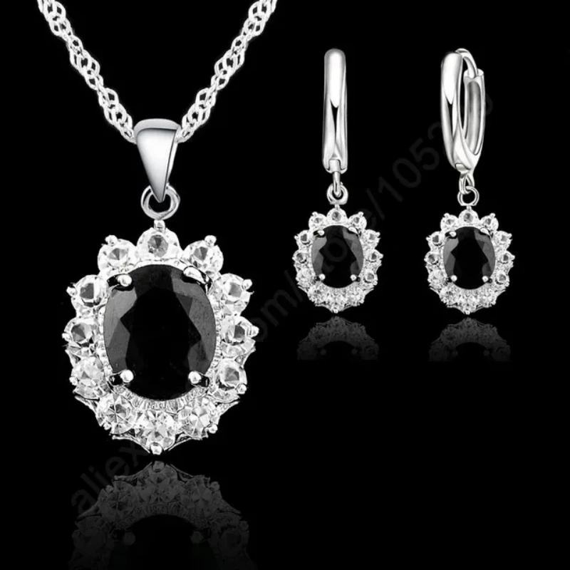 Elegancki kształt kwiatu Kobiety Naszyjnik ślubny Kolczyk Zestawy biżuterii 925 Sterling Silver Cubic Zirconia Crystal Girls Gifts