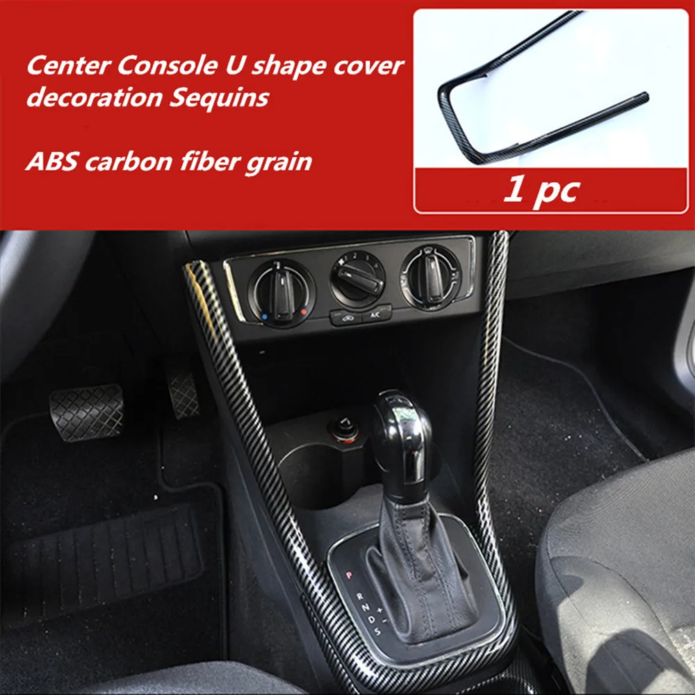 1pc Car stickers ABS carbon fiber grain Center Console U shape cover decoration Sequins for 2011-2017 Volkswagen VW POLO 6R 6C