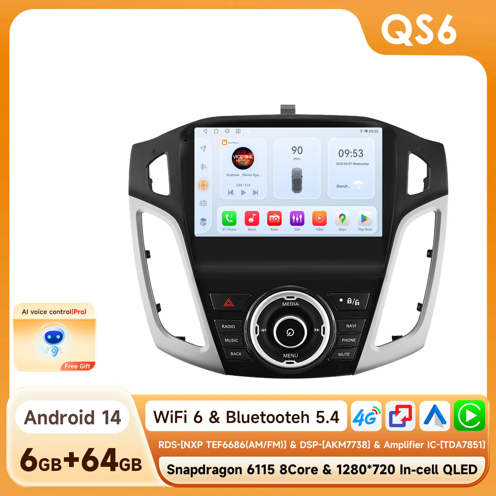 4G-Lte Carplay 2din Android Autoradio Multimedia Videospeler Voor Ford Focus 3 2011 - 2019 Mk3 Navigatie Gps Stereo Headunit Bt