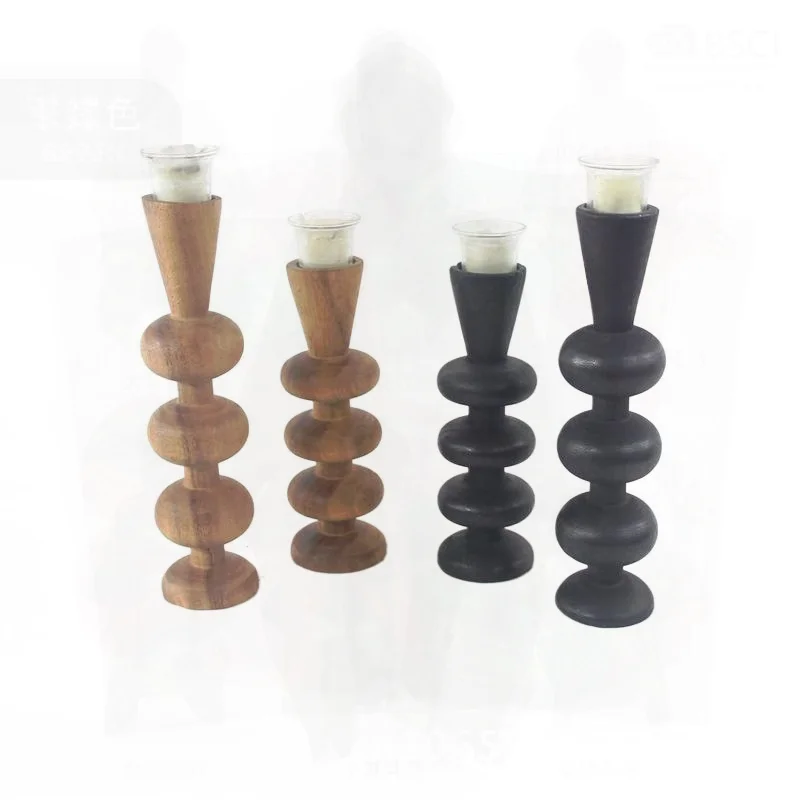 

Handcrafted Walnut Wood Carbonized Steel Candlestick Black Small & Large Sizes Desktop Shooting Props Home Decor