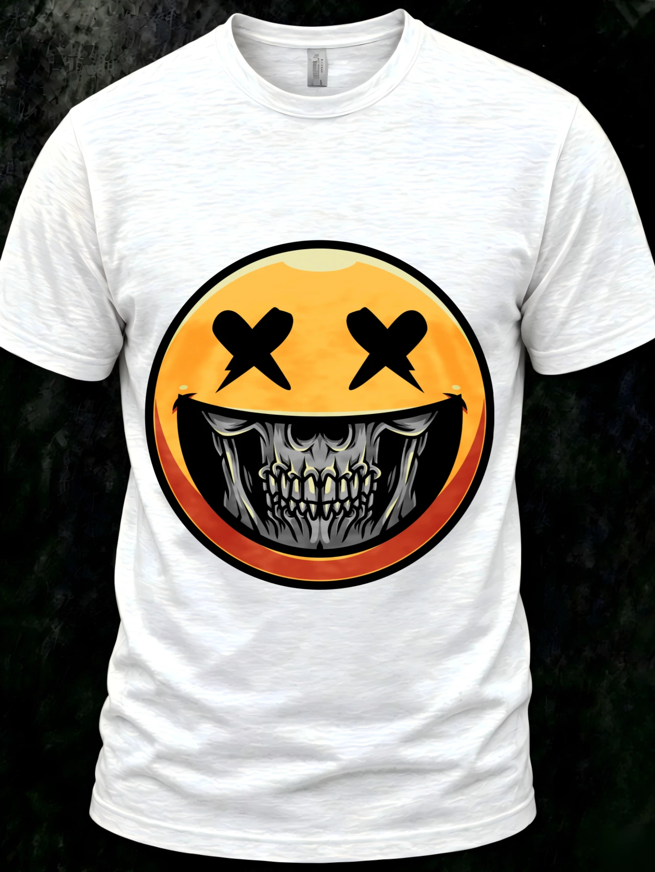 Vintage Fun Pattern Skull Smiley Face Pattern T-Shirt Men's High-Quality T-Shirt Casual Short-Sleeve Summer Top Street Party
