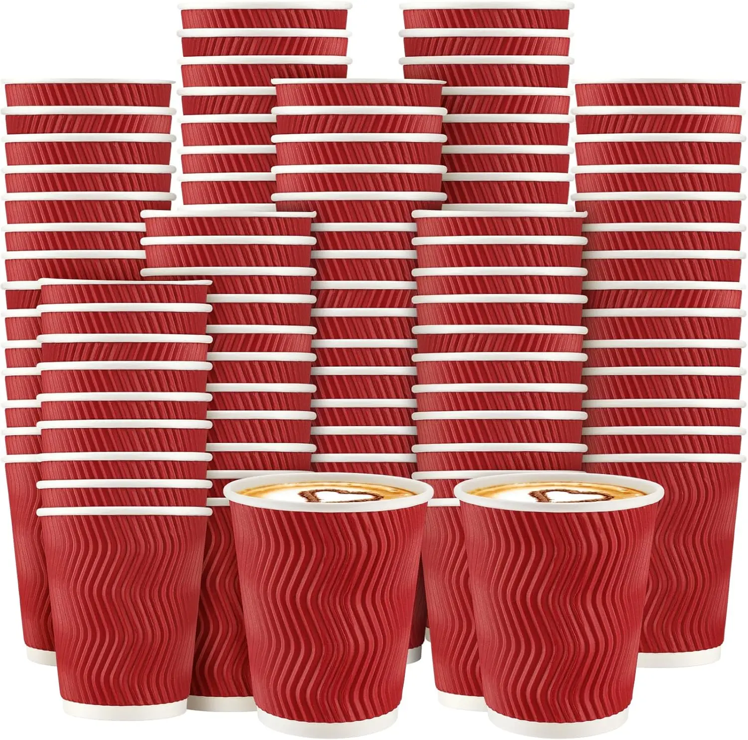 

200 Pack 8 oz Disposable Coffee Cups Red Insulated Corrugated Paper Coffee Cups with Ripple Wall Design Suitable for Hot