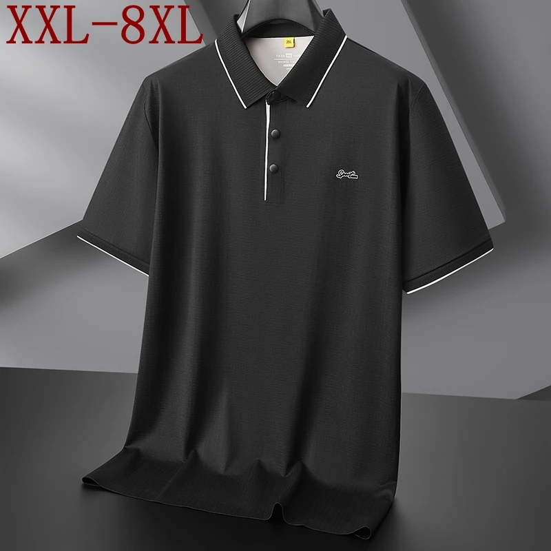 

Мужская футболка-поло из ледяного шелка класса люкс, большие размеры 8XL, 7XL, 6XL, новинка 2026 года, летняя, с коротким рукавом, отложным воротником, свободного кроя