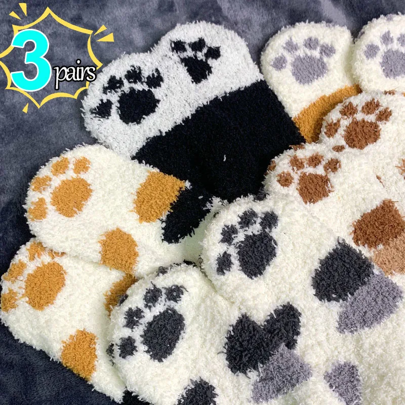 

Winter Lamb Kawaii Cartoon Socks for Women Cute 3d Dog Cat Paw Pattern Fleece Warm Thicken Funny Plush Socks Home Floor Sleeping