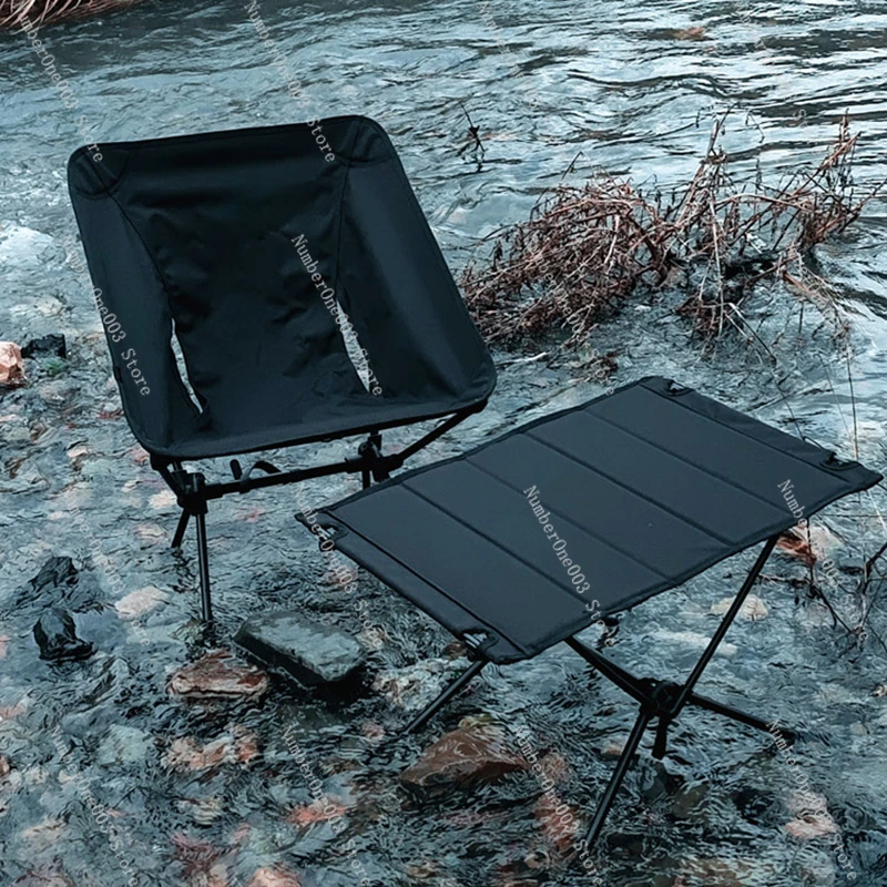 Outdoor folding chair ultra-light blackening camping moon chair high and low back leisure table and chair