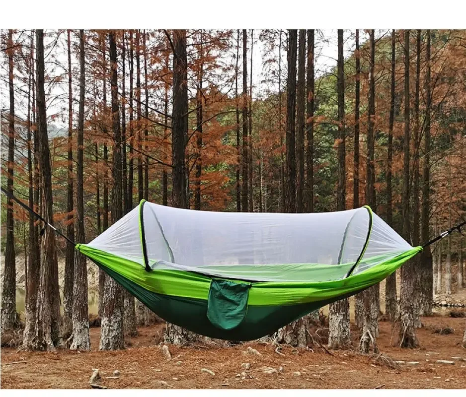 Automatic Quick-Opening Mosquito Net Hammock, Outdoor Camping Pole Hammock, Anti-rollover Nylon Rocking Chair, 260x140cm