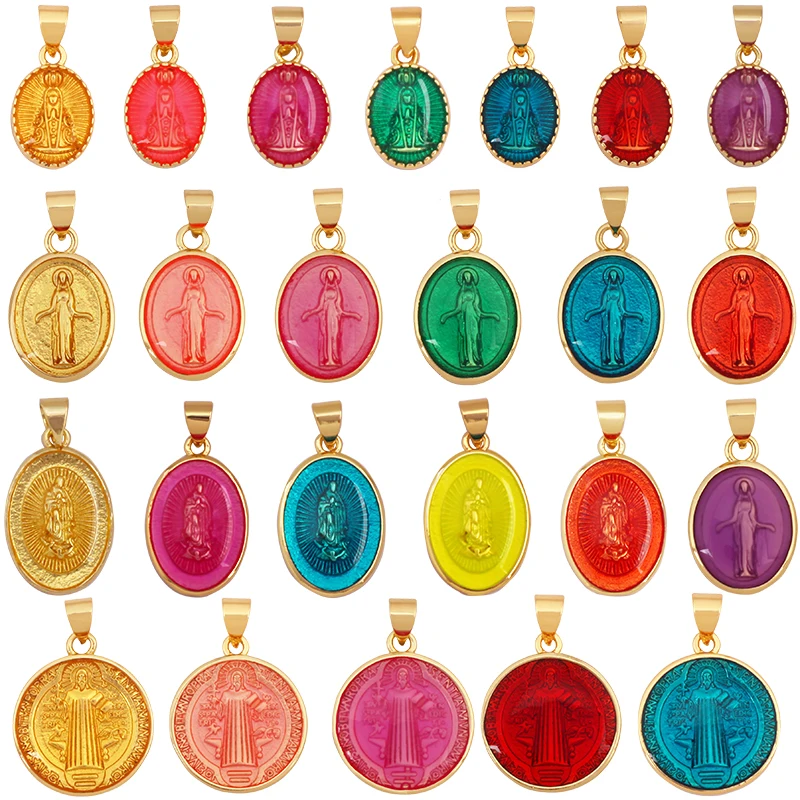 Pendentif à breloque géométrique, sainte religieuse, jésus, vierge marie, plaqué or 18 carats, bijoux colorés, collier, Bracelet, fournitures K53