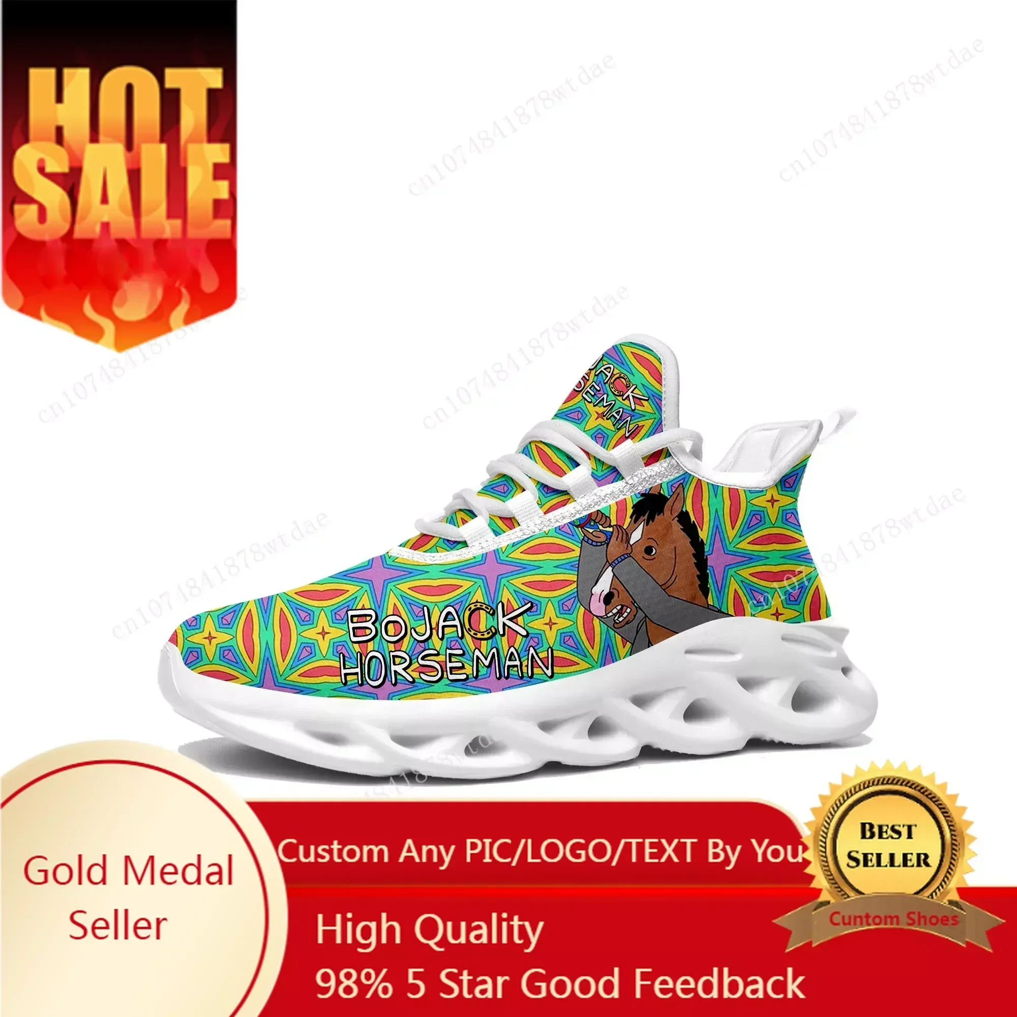 Horse Man Flats Sneakers Mens Womens Sports Running Shoes High Quality BoJack Cartoon Custom Lace Up Mesh Footwear