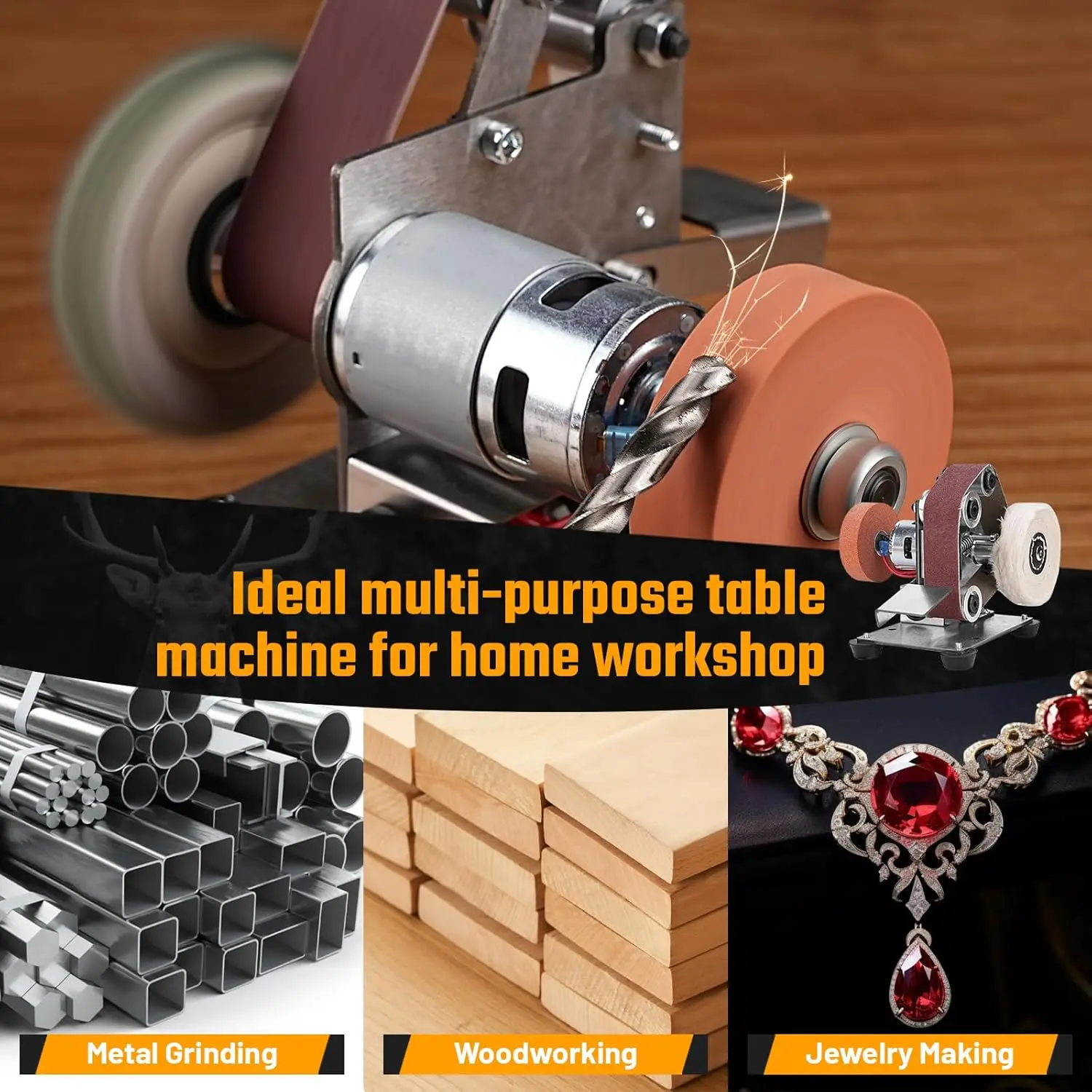 Obrázek 3: Mini elektrický pás bruska DIY leštění broušení stroj řezačka hran sharpenermultifunctional bruska 7-speed energie nástroje
