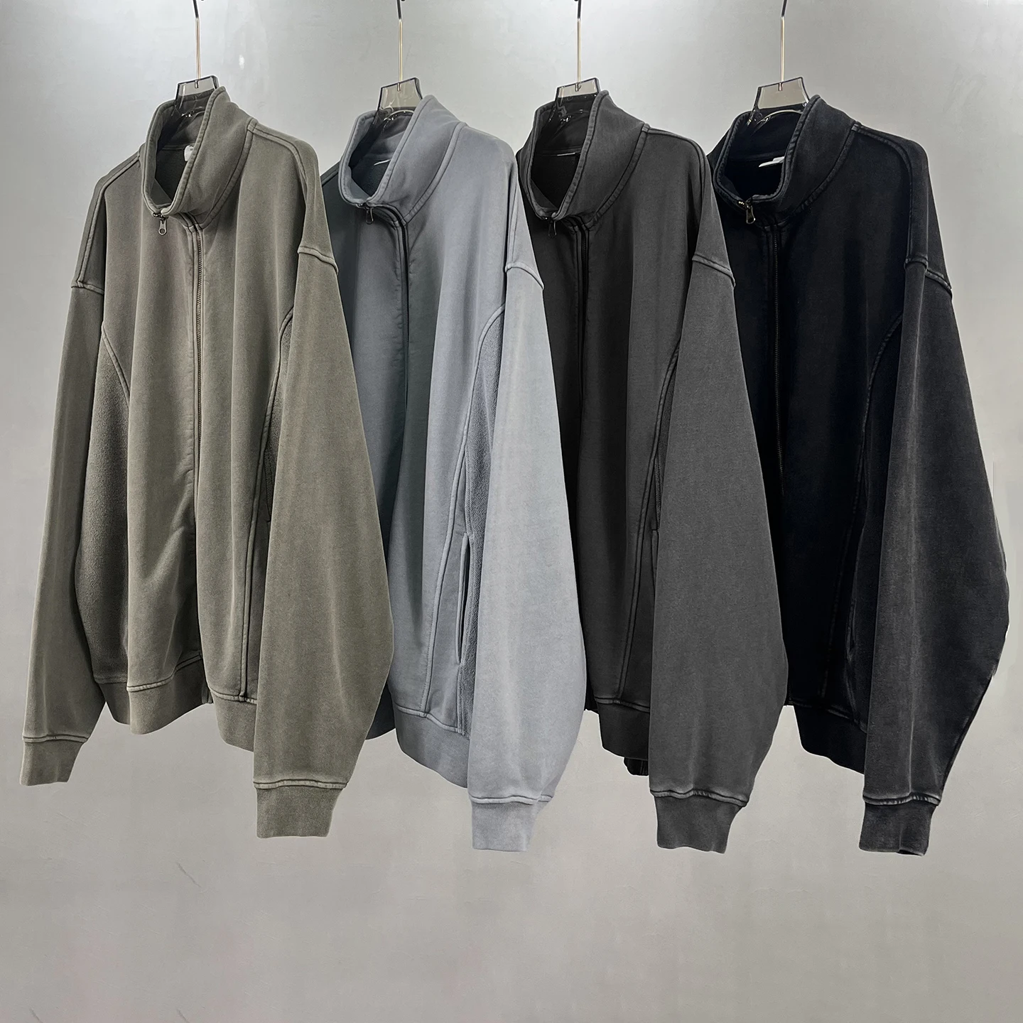 

Осень-зима, свободная посадка на молнии с воротником-стойкой, лоскутная толстовка с капюшоном, повседневная куртка, тяжелый вес в стиле ретро, High Street Sle