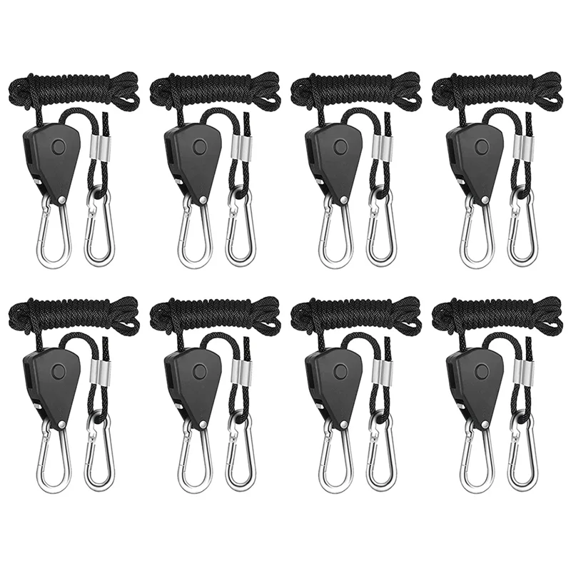

P4-Black Lifting Rope 8Pcs 2.4M Long Heavy Duty Rope Ratchet For Grow Tent & Gardening