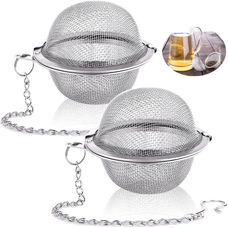 2pc Tea Infuser Extra Fine Mesh Tea Strainers For Loose Tea Stainless Steel Tea Strainer With Extended Chain Hook Spice Kitchen