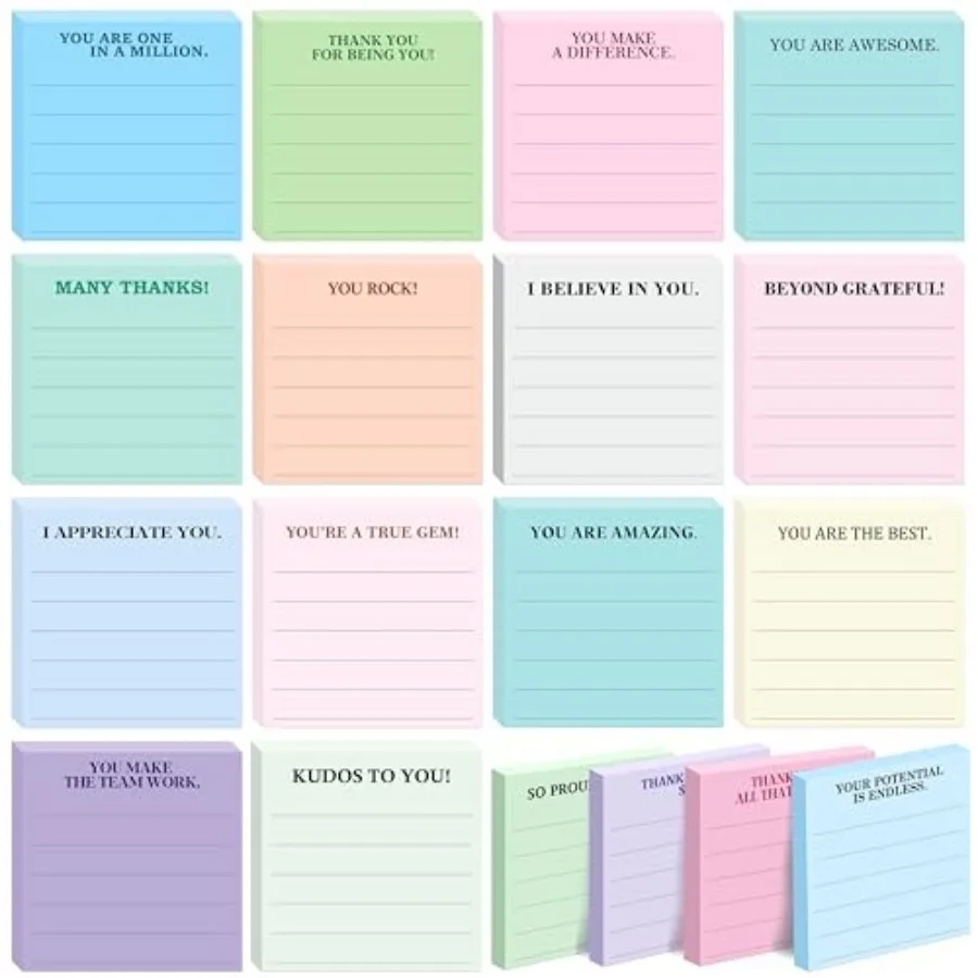 

18 PCS Sticky Notes with Lines Adhesive Note Pads Motivational Fun Notepads Employee Appreciation Gts Bulk for Teacher Nurse Co