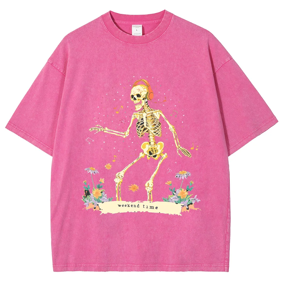 Stampa teschio stampa Retro T-Phirt Drop-Phoulder Sleeve uomo donna Vintage magliette a maniche corte tinta unita Hip Hop T-shirt allentate