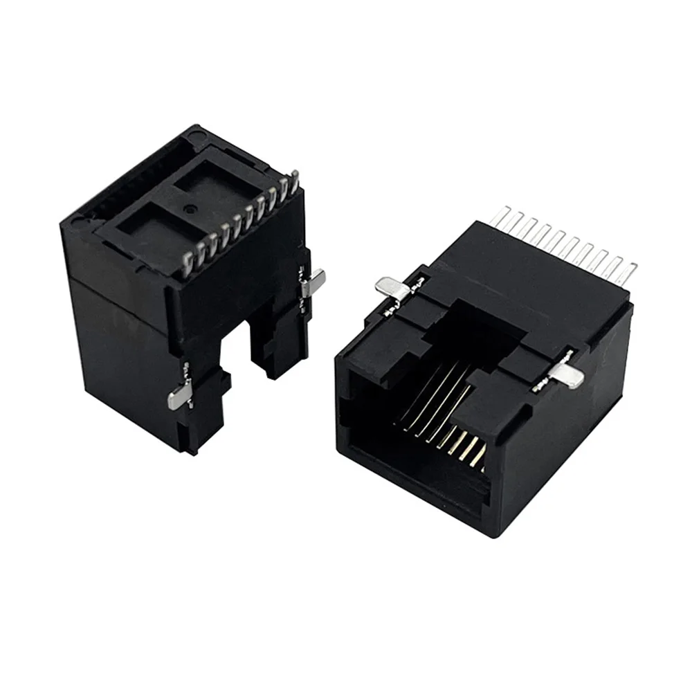 10PCS RJ50 Connector SMT Interface Port RJ48 10P10C Modular Jack PCB Female Black 90 Degree All-Plastic Socket