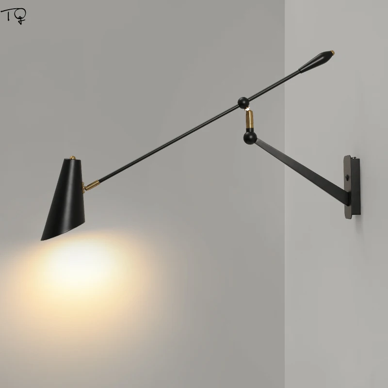 Designer Industrial Swing Arm Wall Lamp with Switch Long Arm Black Wall Mounted Living/Dining Room Restaurant Kitchen Bedside