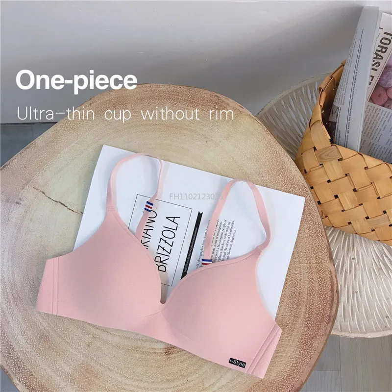 Summer Lingerie No Steel Ring Thin Small Chest Gathered One-piece Type Non-traceless Glossy Light Large Size Clothing Bra