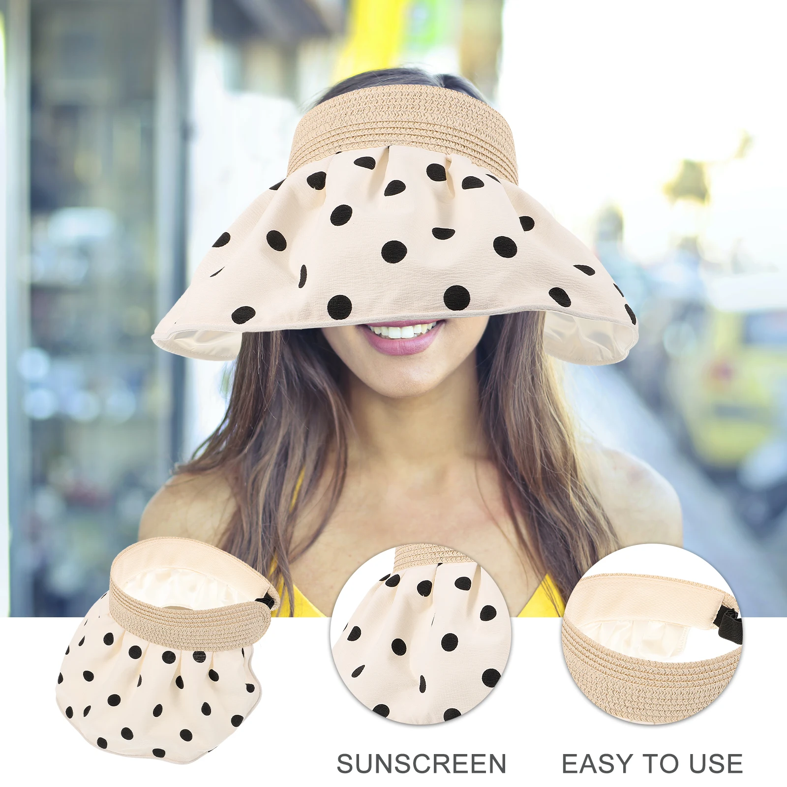 

1pcs Women Sun Foldable Wide Brim UV Wide Brim Foldable Hat Protection Beige Beach Hats Summer Cooling Visor Shell Decorative