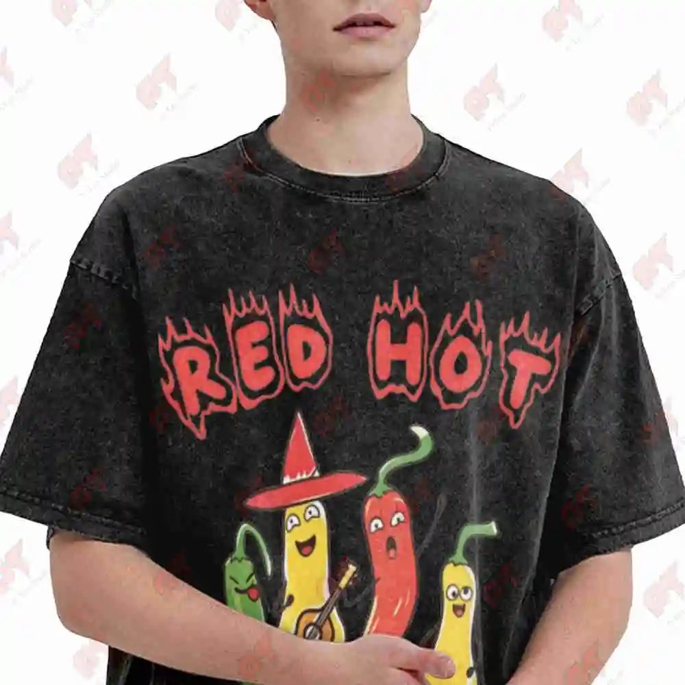 Red Hot Silly Peppers Grunge Clowncore Weirdcore Vintage Washed Tee Pure Cotton T-Shirt