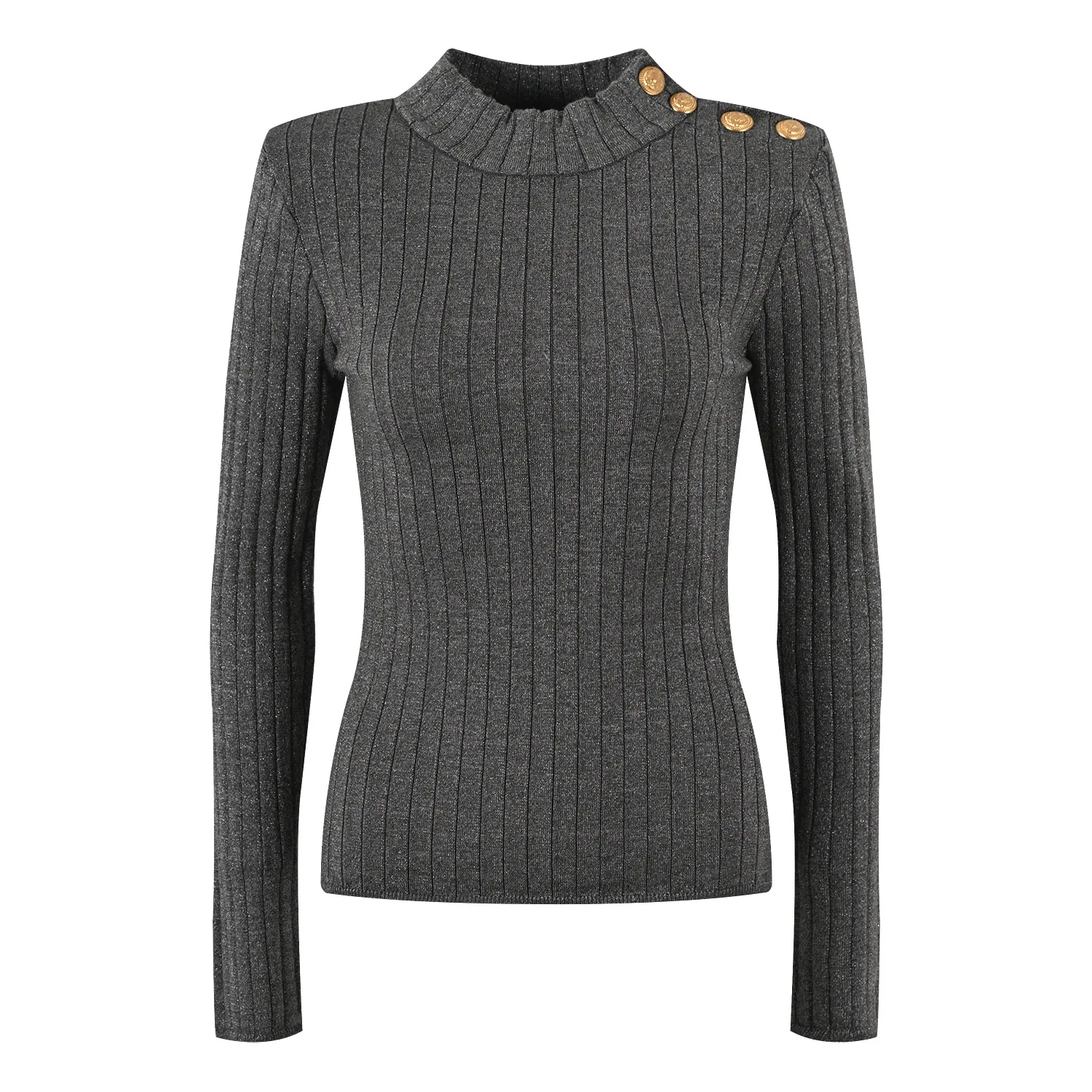 Slim Fit Long Sve Knitted Base irt Inner Wear Gold Button Design Comfortable Crew Ne Sweater for Women Autumn Winter F...