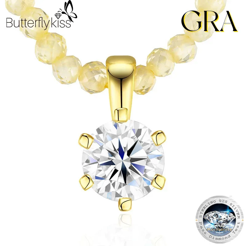 

Butterflykiss New 0.5CT Moissanite S925 Silver Necklace With Colorful Zirconia Beaded Chain Sparkling Jewelry For Women Girls
